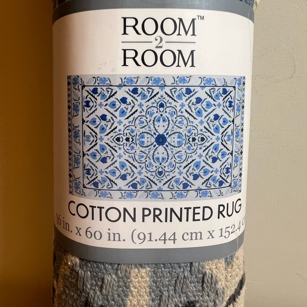 Room2Room Blue and Gray Cotton Printed Rug